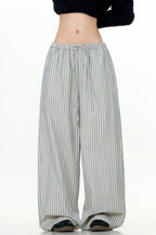 Light Striped Wide-Leg Trousers