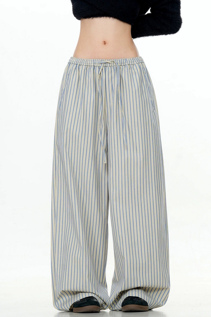 Light Striped Wide-Leg Trousers