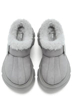 Gray Leather Wool Slip-On Mules