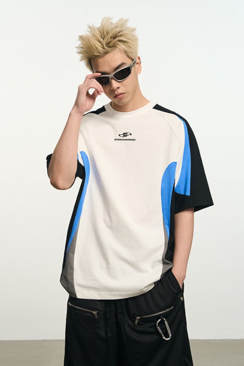 Contrast Color Stitching Logo Tee
