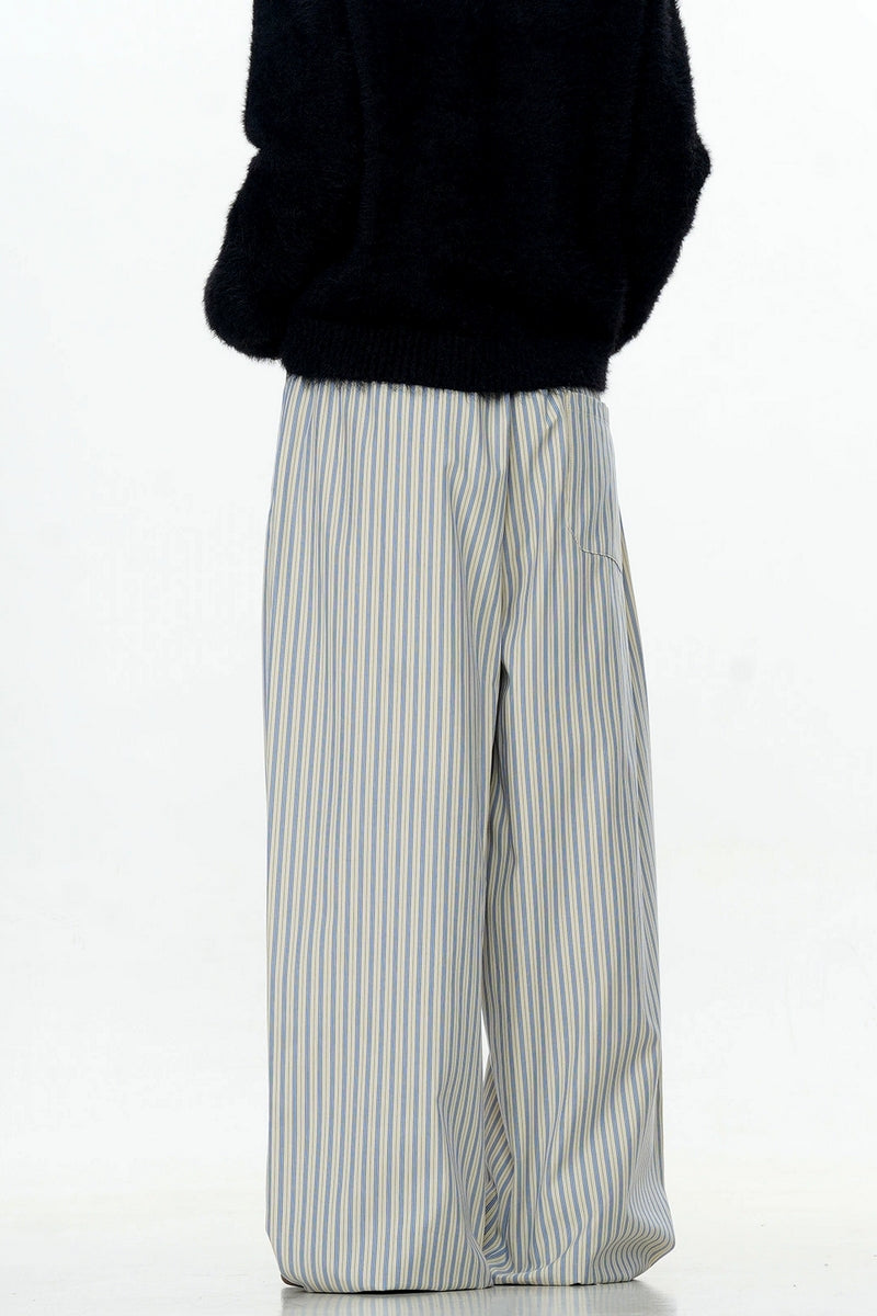Light Striped Wide-Leg Trousers
