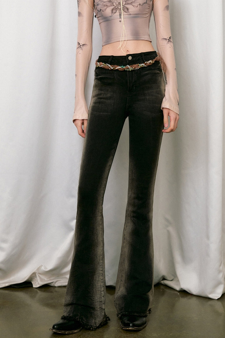 Gradient Washed Flare Jeans