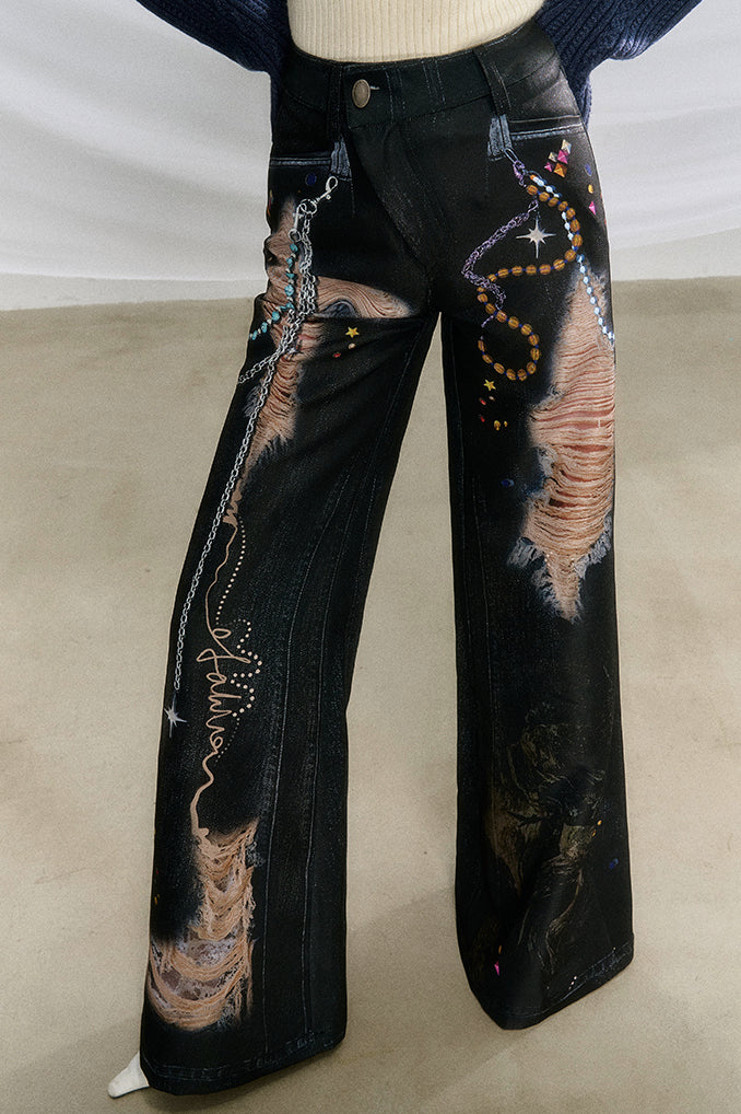 Printed High-Waist Flare Pants