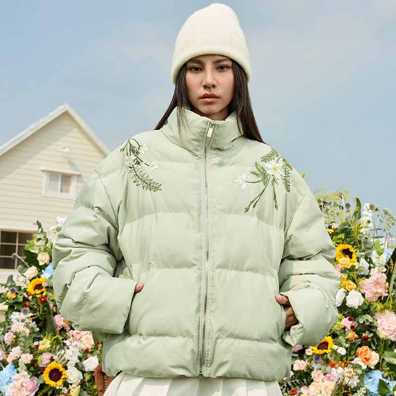 Floral Pearl Embroidery Down Jacket