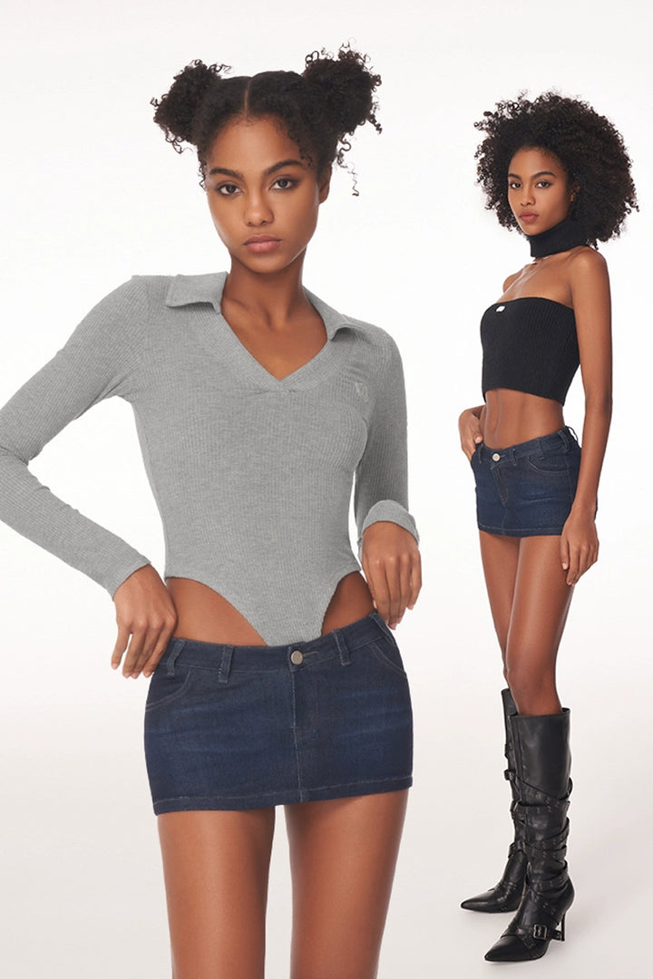 Low-Waist Denim Mini Skirt