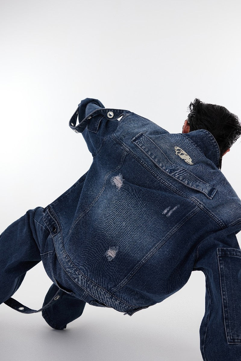 Shoulder Pads Washed Denim Jacket