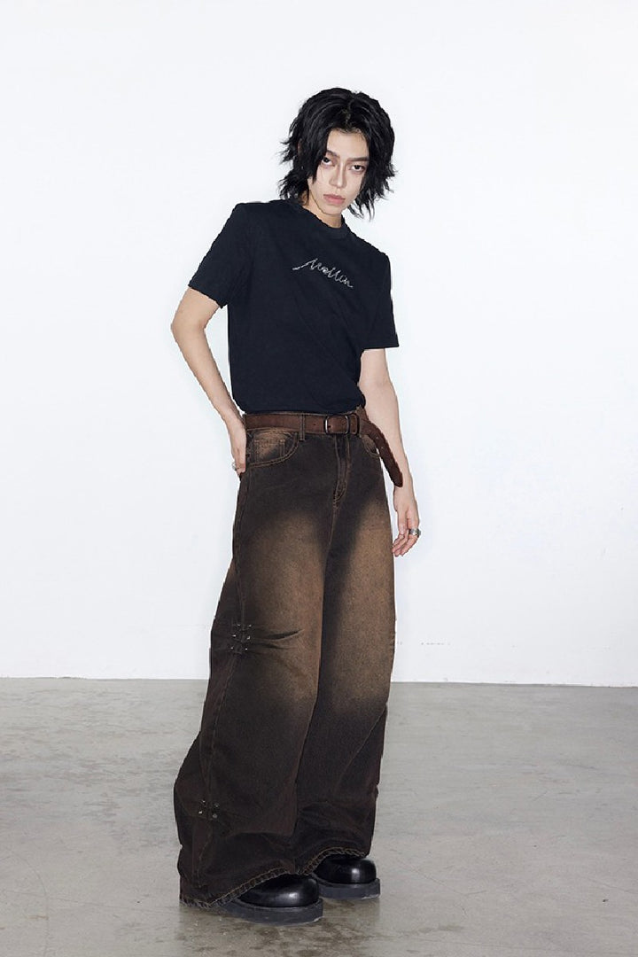 Pleated Washed Oversized Jeans
