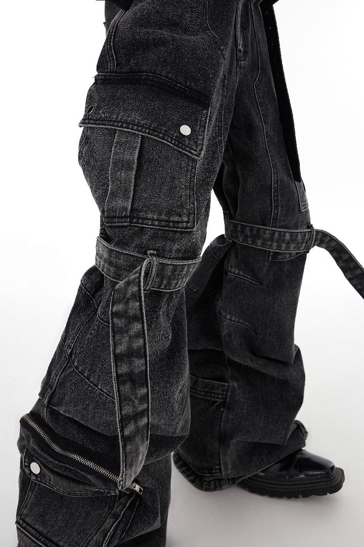 Oversized Multi Pocket Washed Jeans