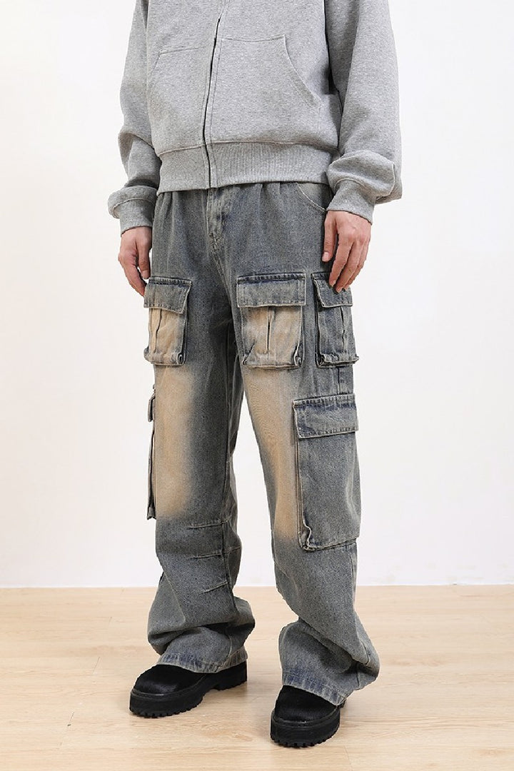 Multi Pocket Oversized Washed Jeans