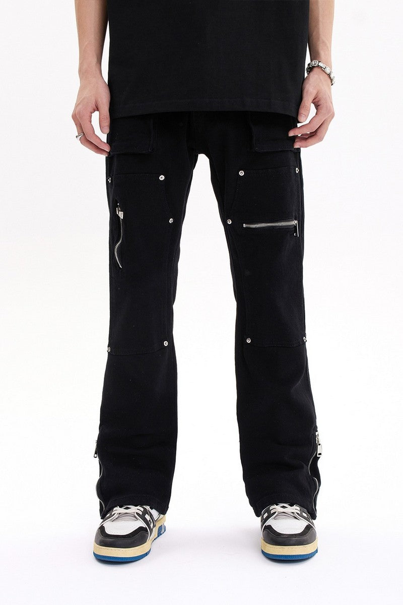 Double Knee Zipper Slit Trousers