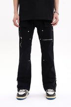 Double Knee Zipper Slit Trousers