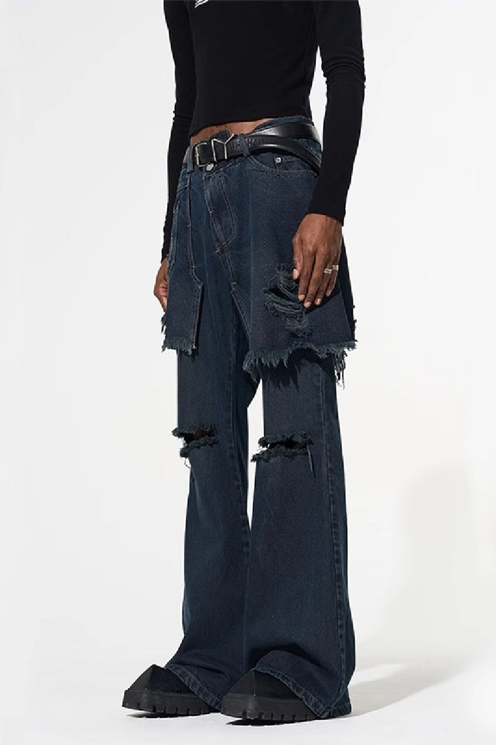 Two-Piece Distressed Flared Jeans