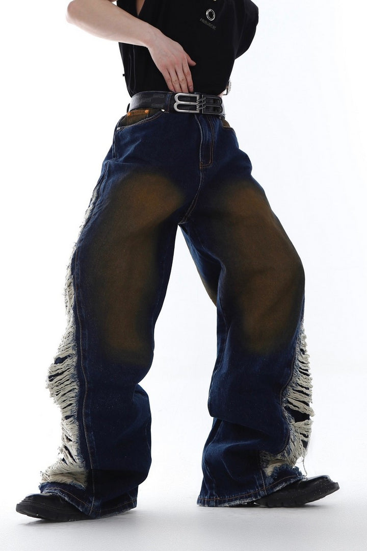 Washed Flared Distressed Jeans