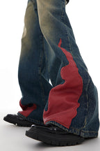 PU Leather Flame Loose Jeans