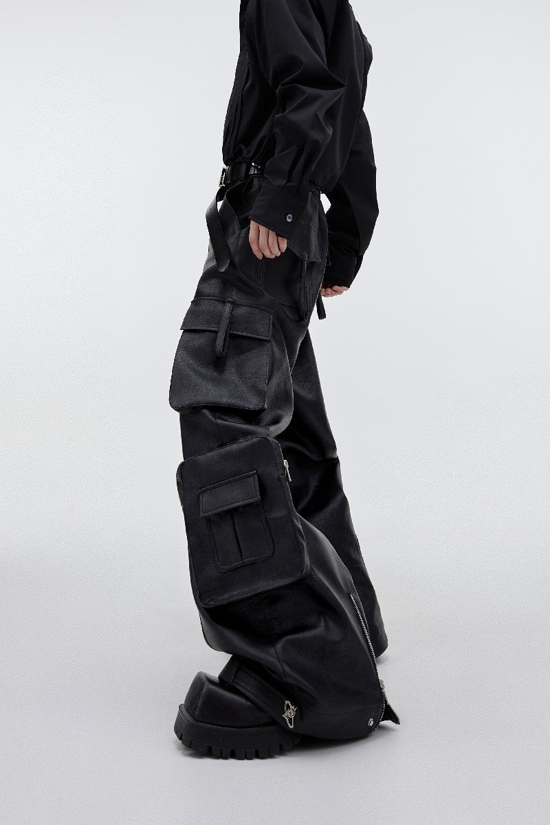 PU Leather Multi Pocket Trousers