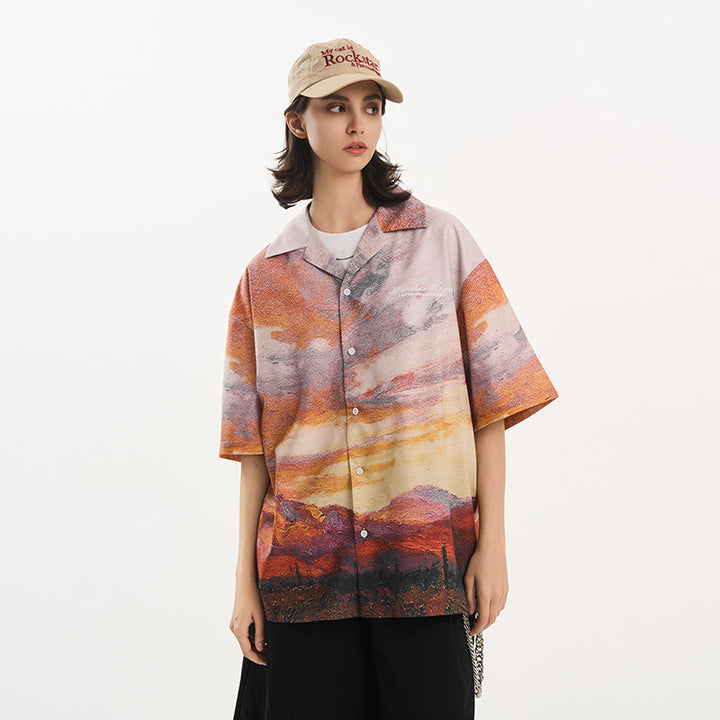 Sunset Landscape Oil Painting Shirt