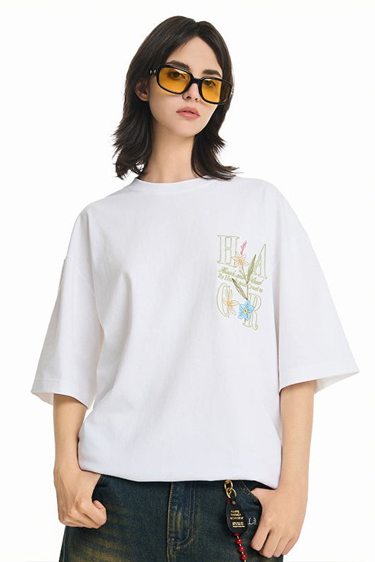 Retro 3D Floral Embroidered Tee