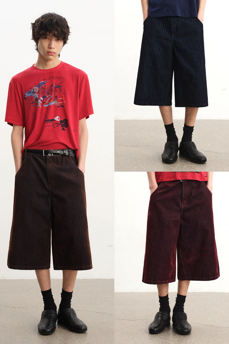 Distressed Herringbone Corduroy Capris