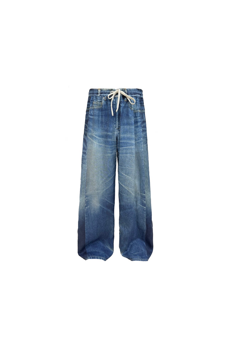 Denim Print Linen Trousers