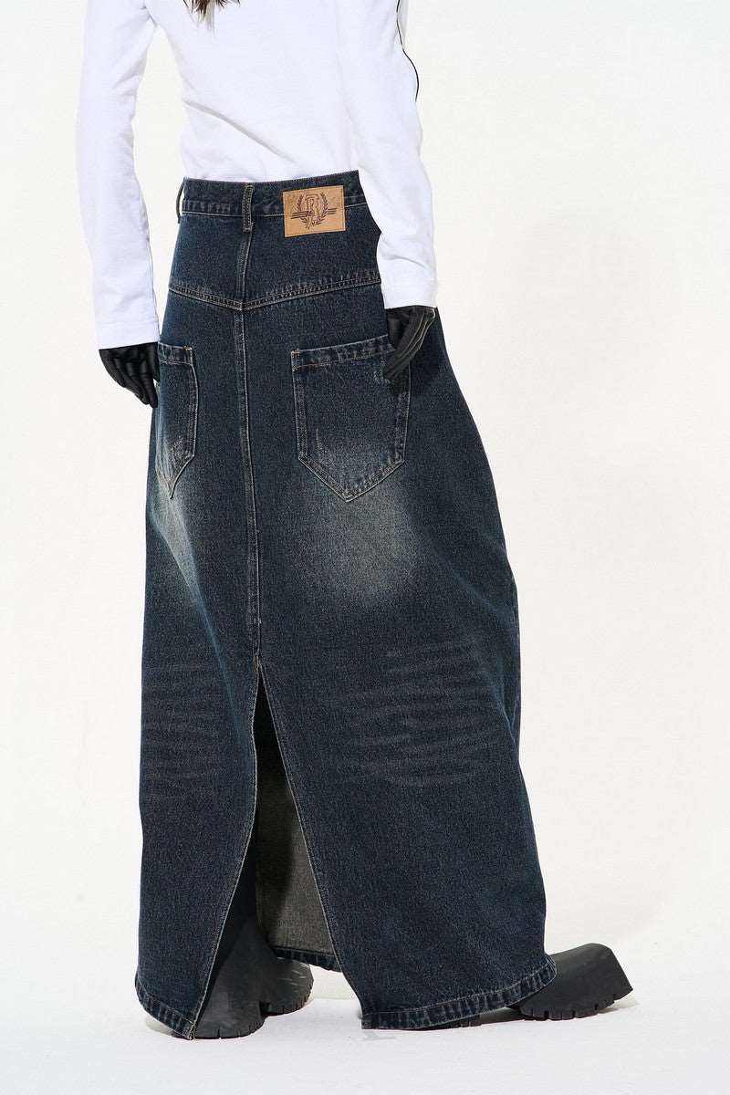 BNP Washed Loose Denim Long Skirt