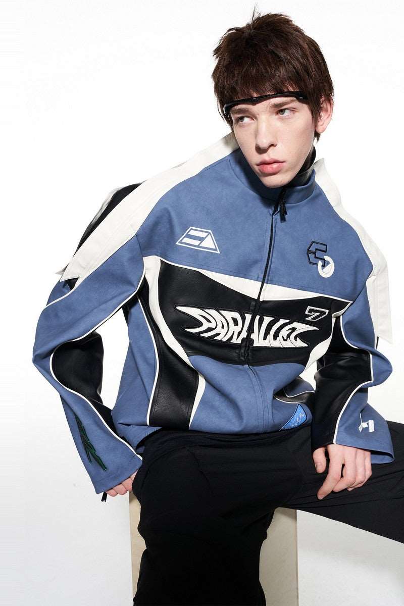 BNP Stitched Leather Embroidered Racing Jacket