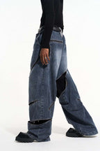 Cut Zipper Washed Denim