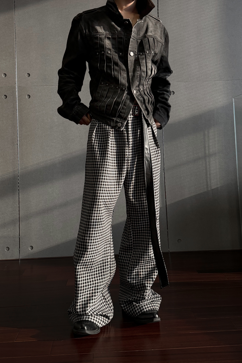 Plaid Pleated Wide Leg Trousers