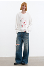 Slashed Distressed Straight Jeans
