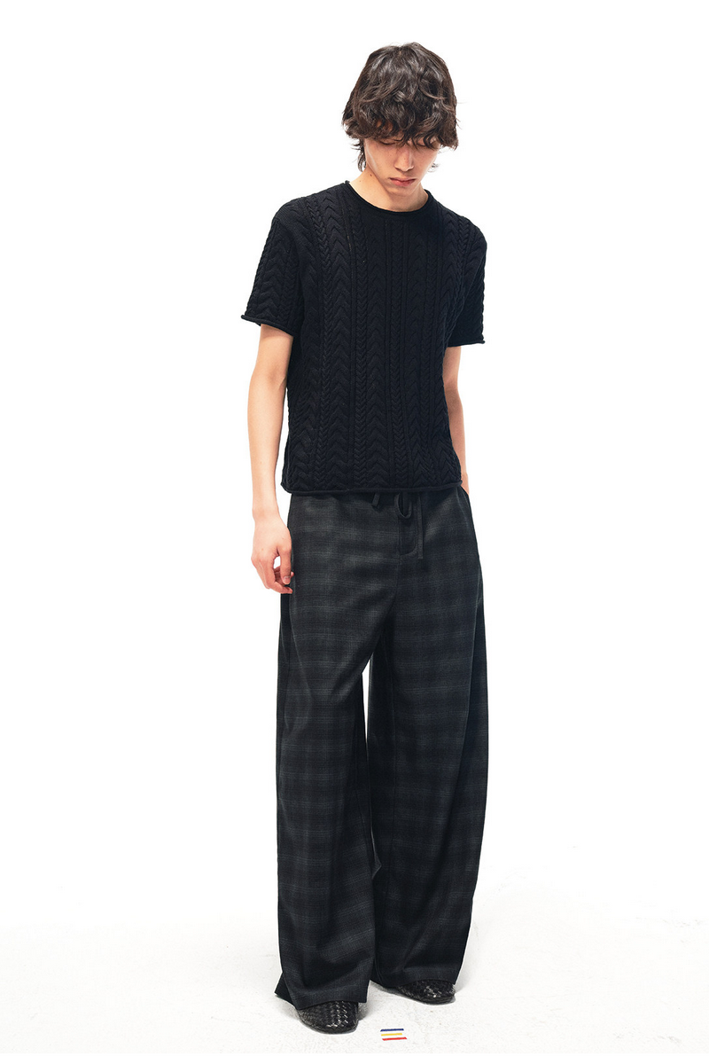Drawstring Plaid Straight Trousers