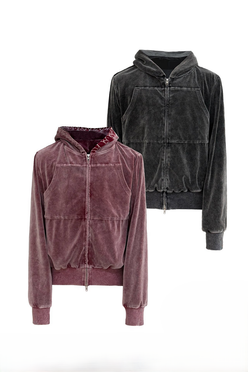 Washed Velvet Zip Hoodie