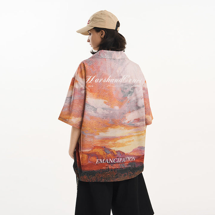 Sunset Landscape Oil Painting Shirt