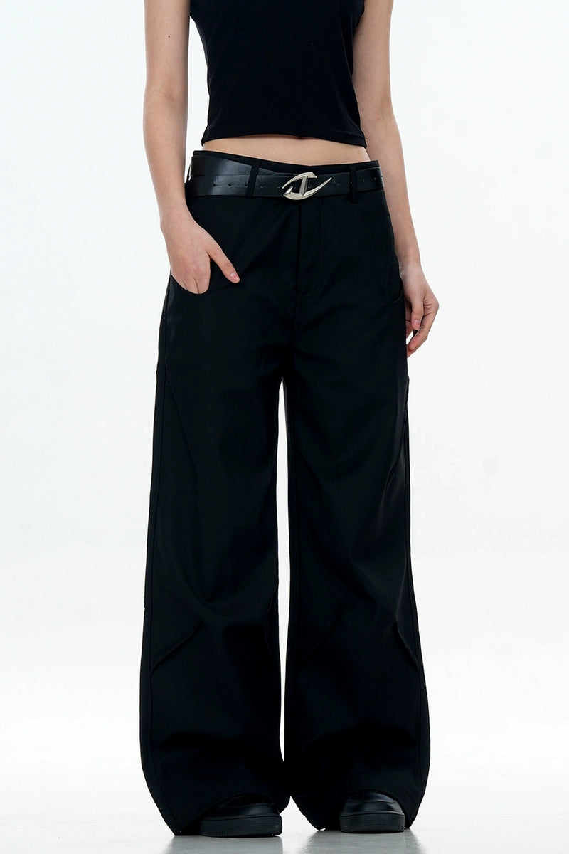 Black Draped Straight-Leg Trousers