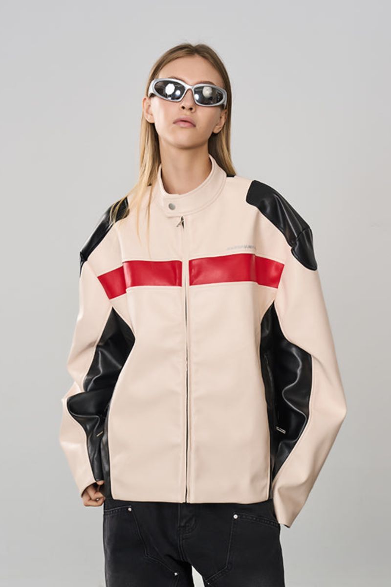 Colorblock Leather Racing Jacket