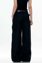 Black Draped Straight-Leg Trousers