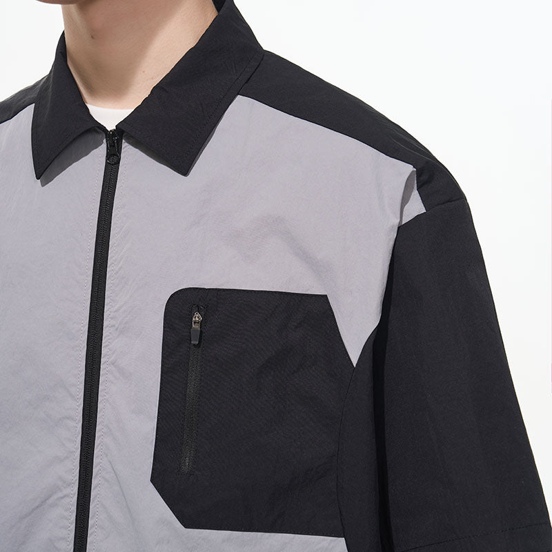 Contrast Stitching Deconstructed Zipper Shirt