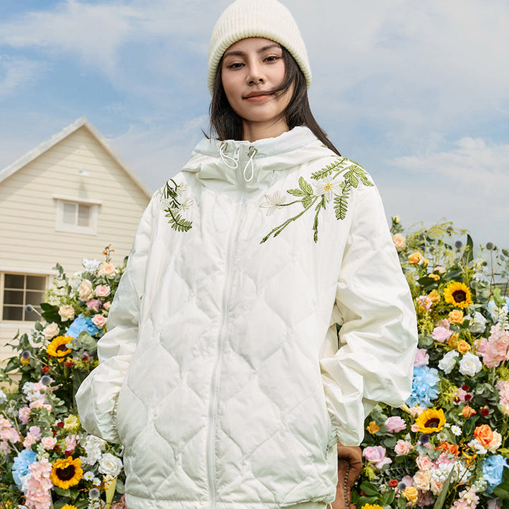 Floral Quilted Hooded Down Coat