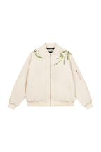 Floral Text Embroidered Bomber Jacket