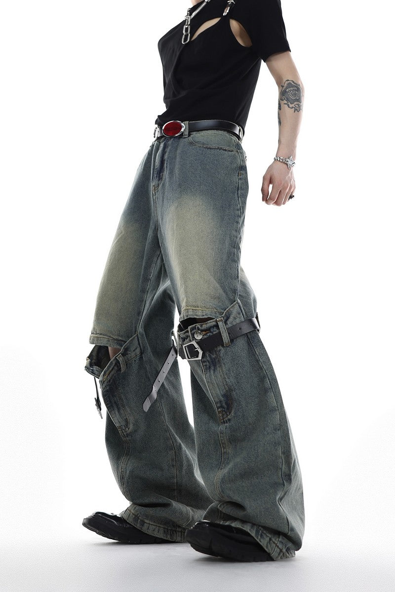 Double Belt Straight Jeans