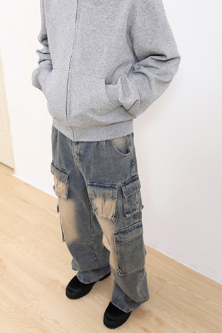 Multi Pocket Oversized Washed Jeans