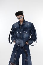 Shoulder Pads Washed Denim Jacket