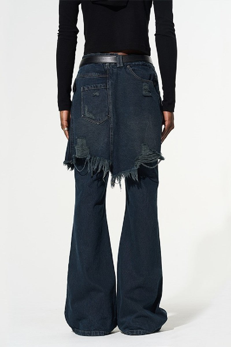 Two-Piece Distressed Flared Jeans