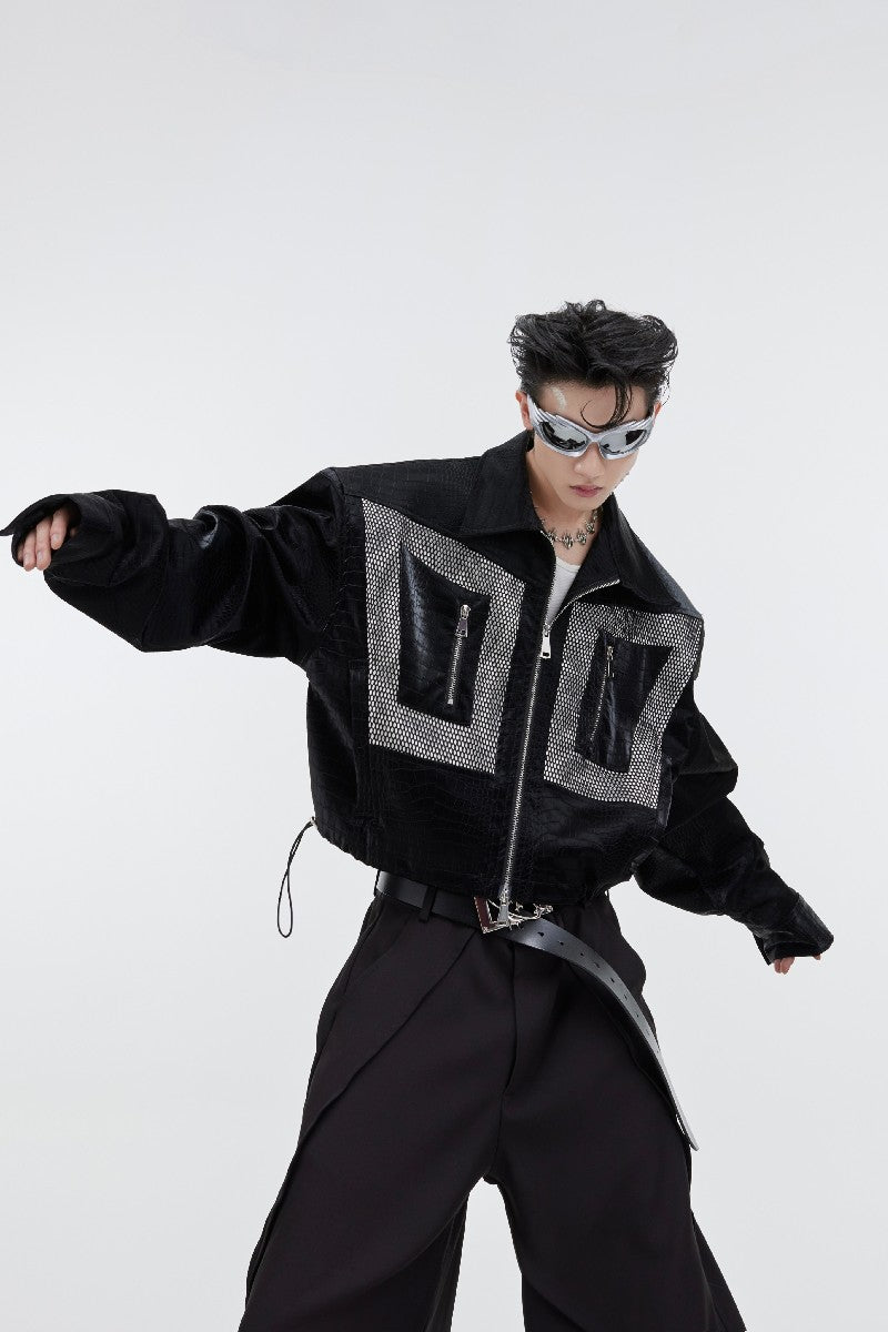 Cropped PU Leather Jacket