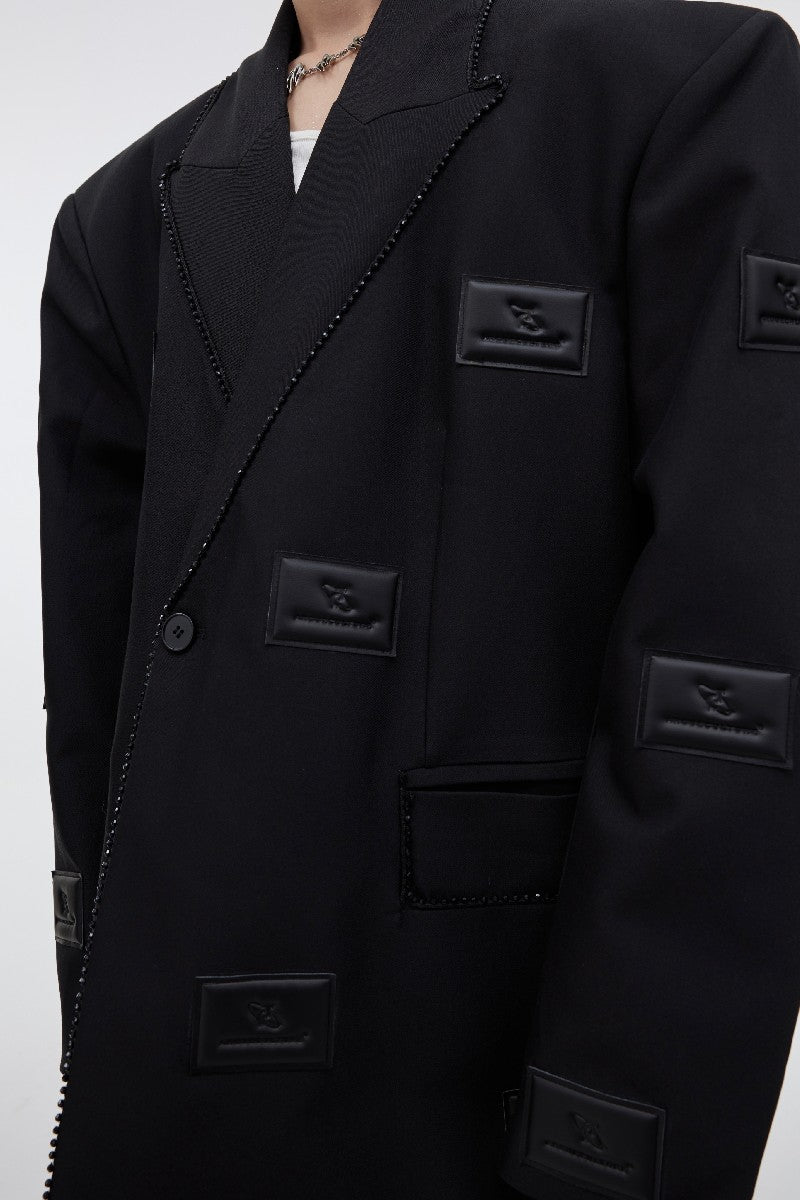PU Leather Logo Suit Jacket