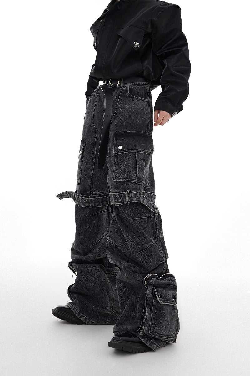 Oversized Multi Pocket Washed Jeans