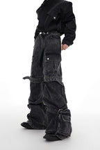 Oversized Multi Pocket Washed Jeans