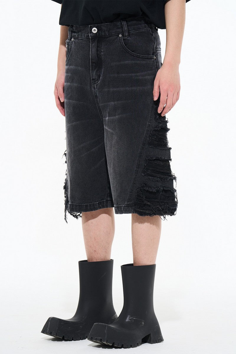 Destroyed Washed Jeans Shorts