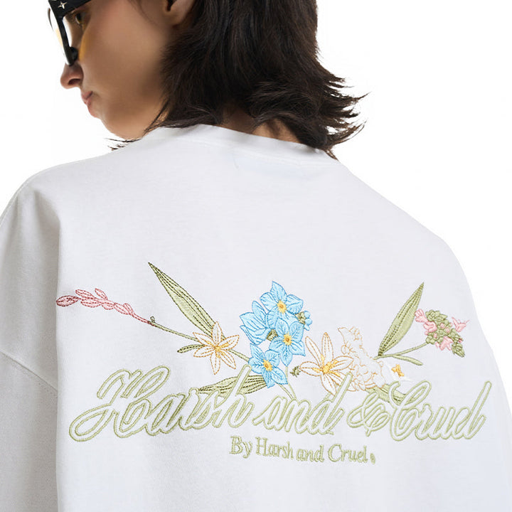 Retro 3D Floral Embroidered Tee