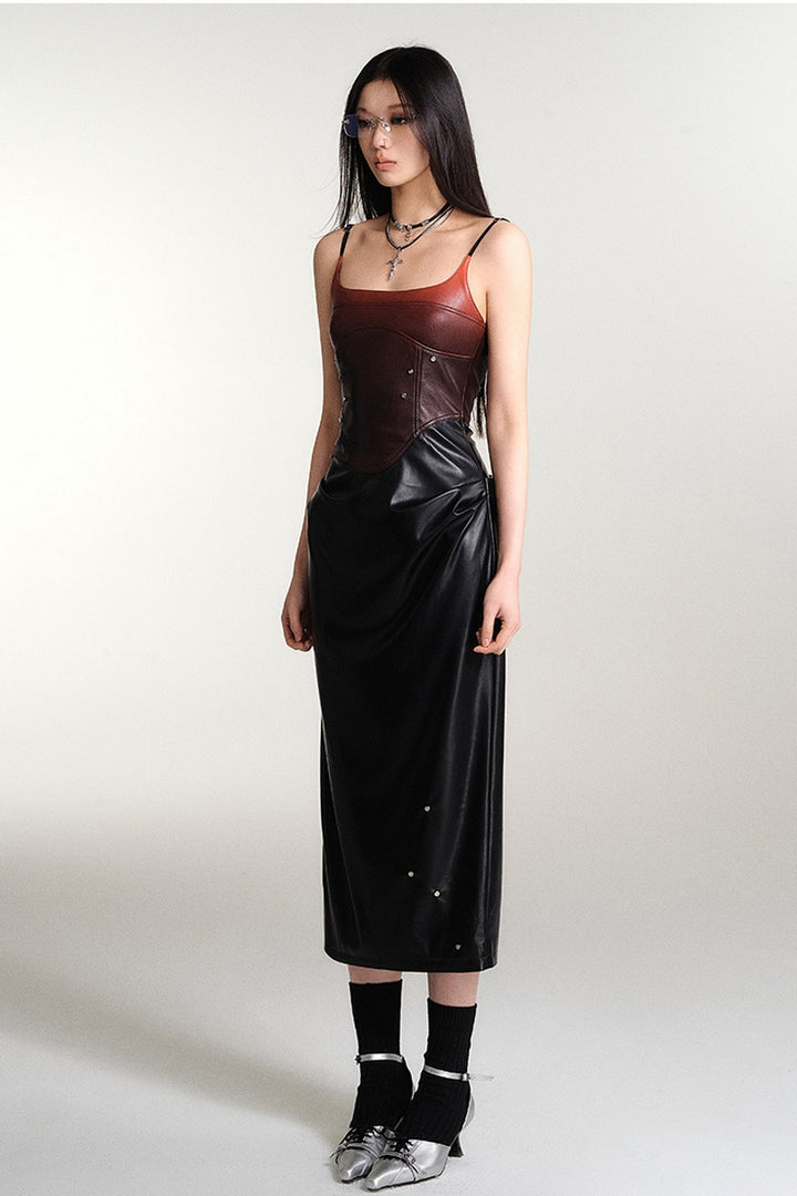 Gradient Leather Corset Dress