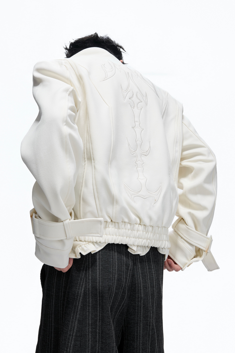 Embroidered Leather Panel Jacket