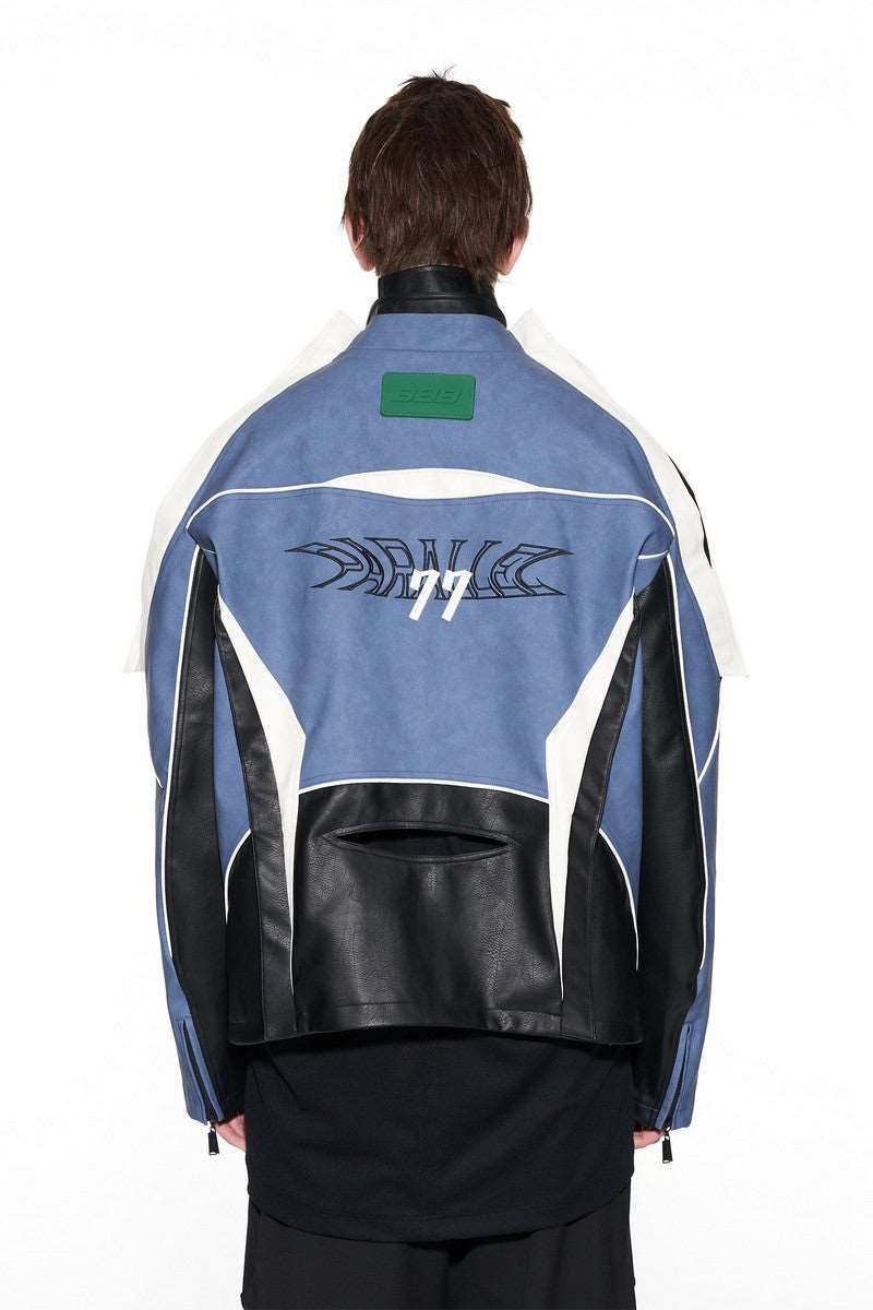 BNP Stitched Leather Embroidered Racing Jacket